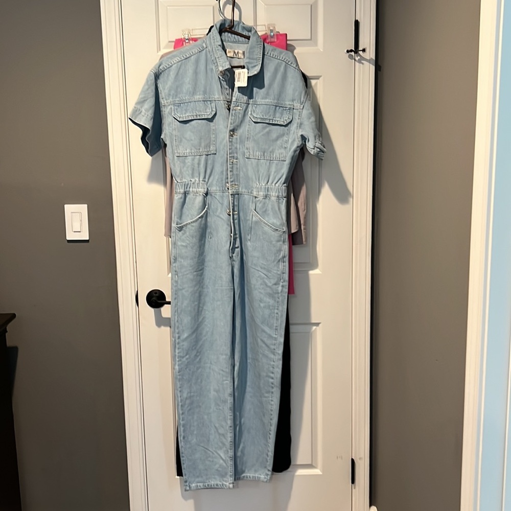 Free People Womens Marci Blue Denim Coverall Boiler Suit Jumpsuit NWT